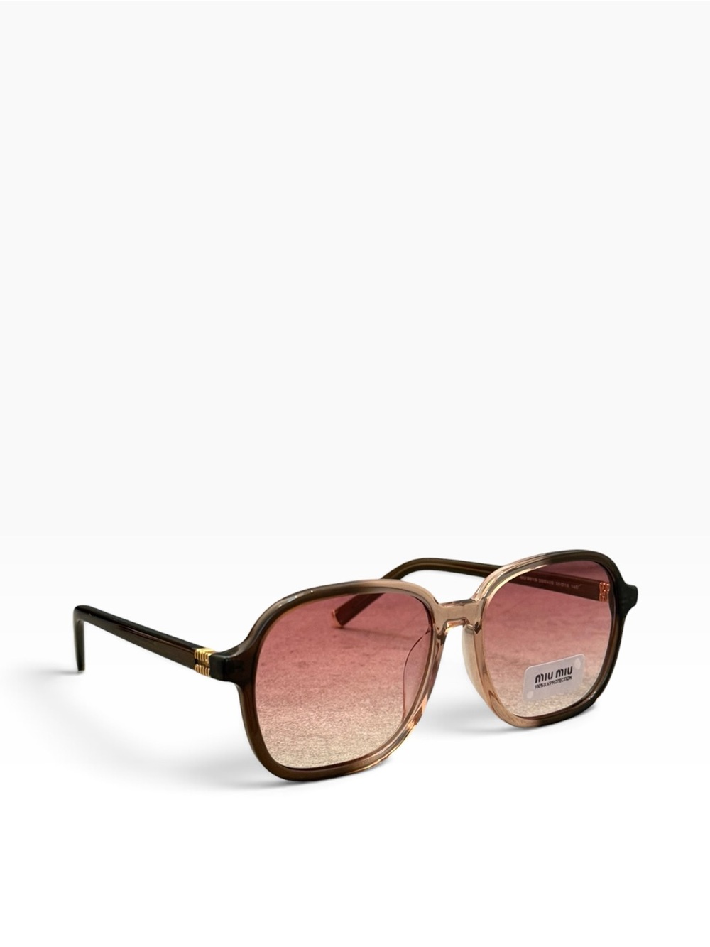 New! Miu Miu Brown Frame Pink Gradient Lens Women's Sunglasses